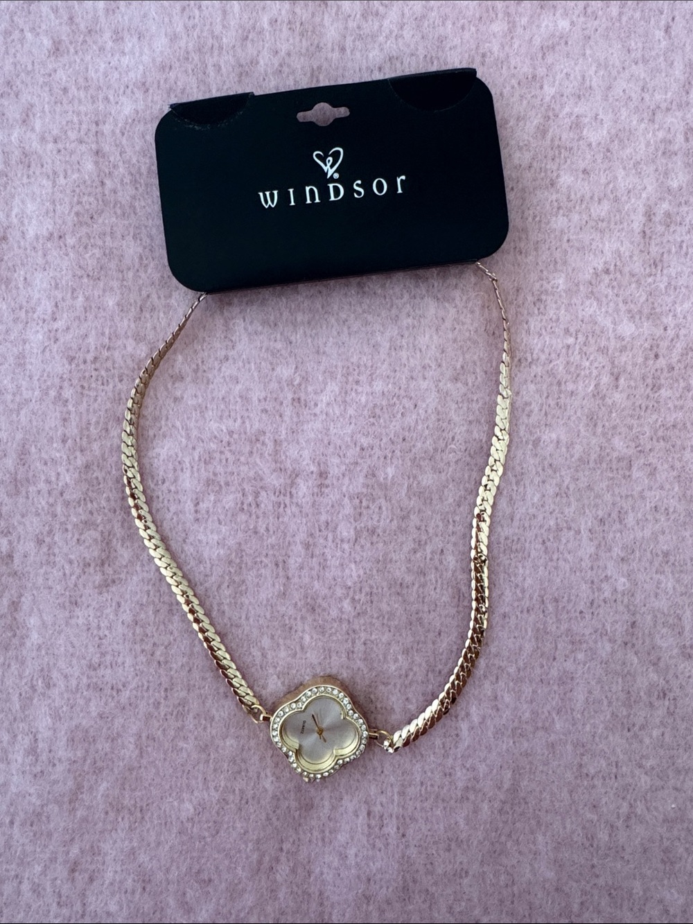 Windsor Gold Clover Watch Pendant Necklace with Crystal Edge
